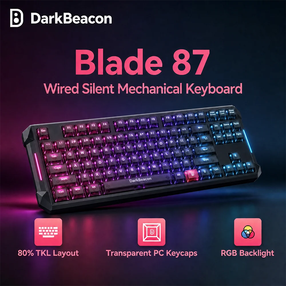 DarkBeacon Blade 87 Hot-Swappable Silent Keyboard RGB Backlit Mechanical Gaming Keyboards 8000Hz USB-C Wired for Windows MacOS