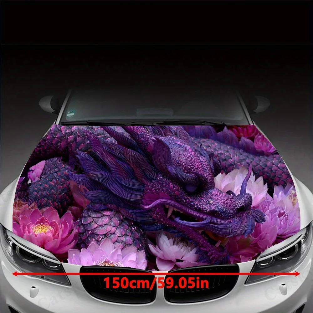Dragon Flowers Car Hood Sticker PVC Self Waterproof Stick, Striking Auto Exterior Accessories Decor Protect Gift for Car Lover