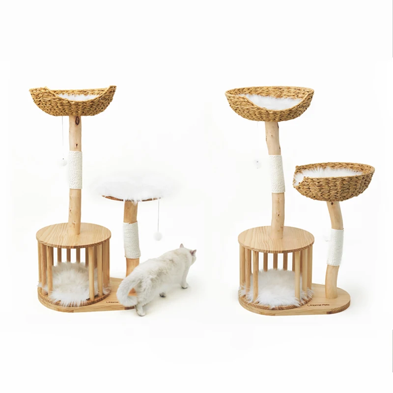

A cat tree solid wood cat climbing frame grinding claws integrated summer cat toy small apartment rattan