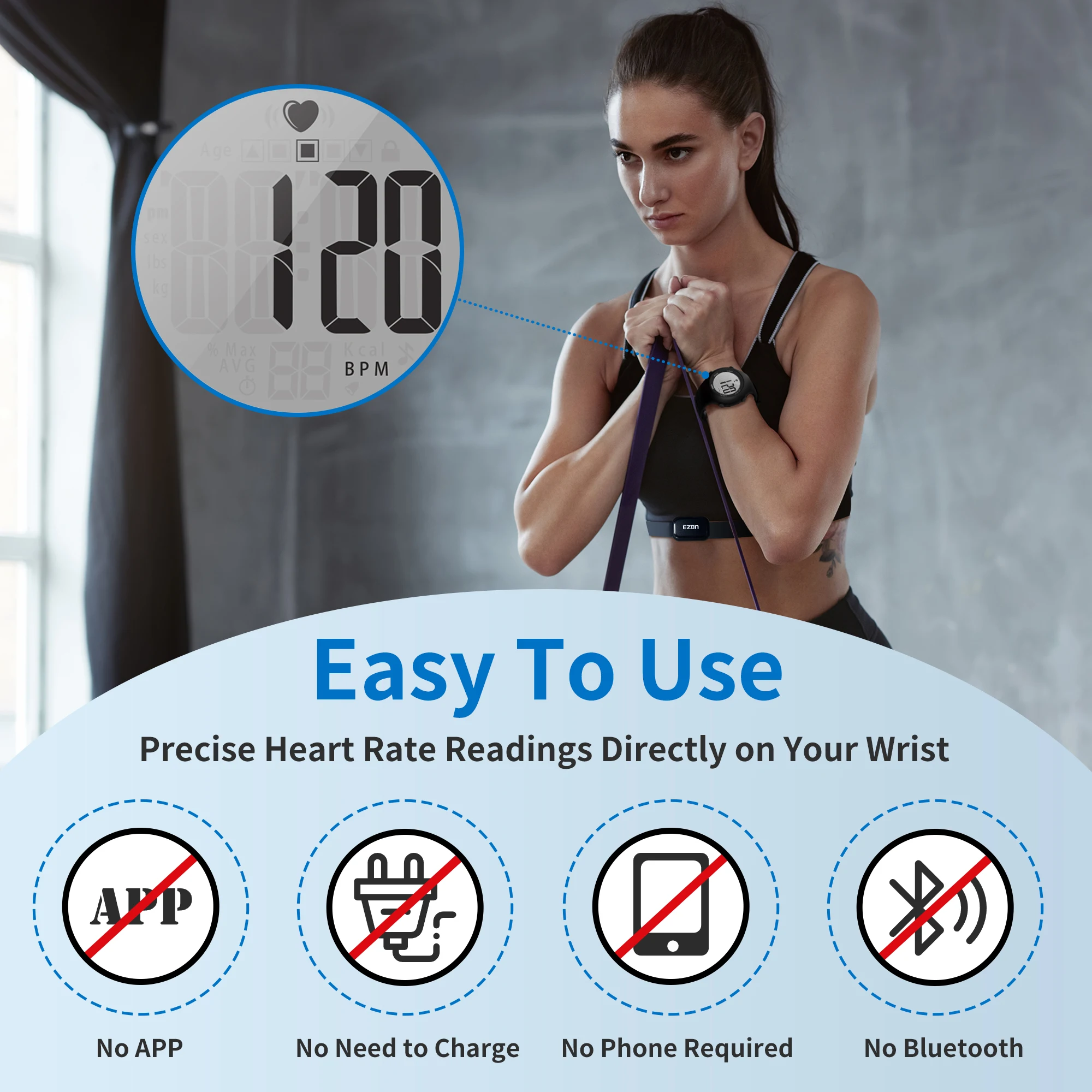 EZON T037 Men/Women Digital Sports Watch Heart Rate Monitor Outdoor Running Watch with Chest Strap