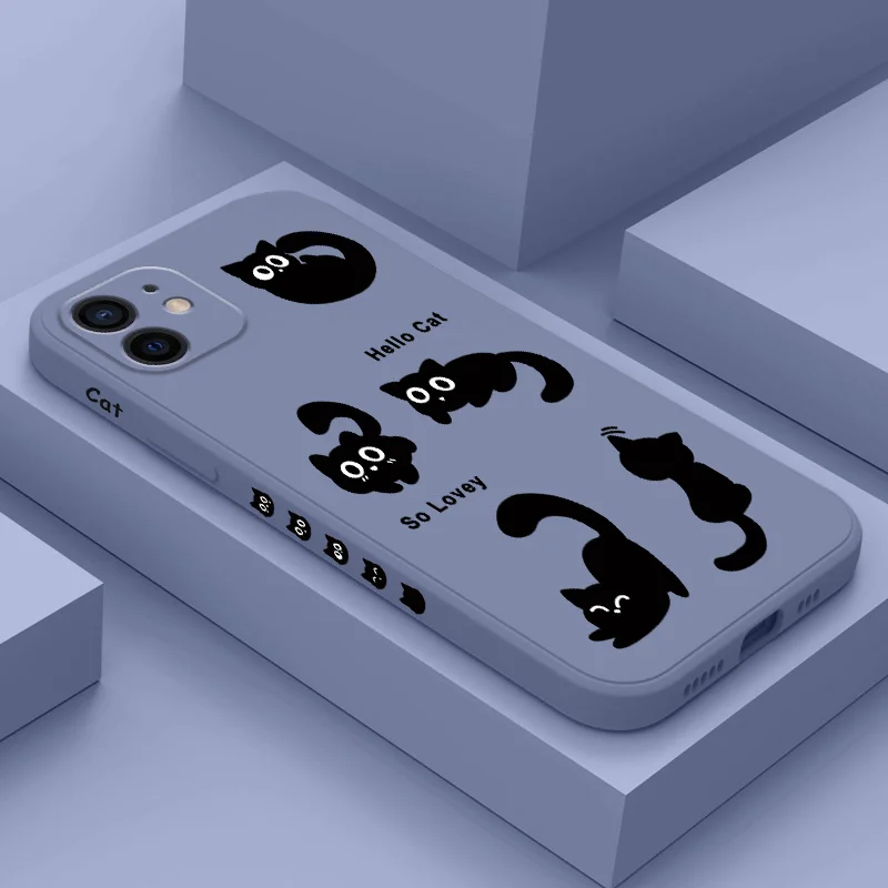 

Rolling Black Cat Phone Case For iPhone 12 11 X XR XS 8 7 SE2 Plus Pro Max Mini Liquid Silicone Cover