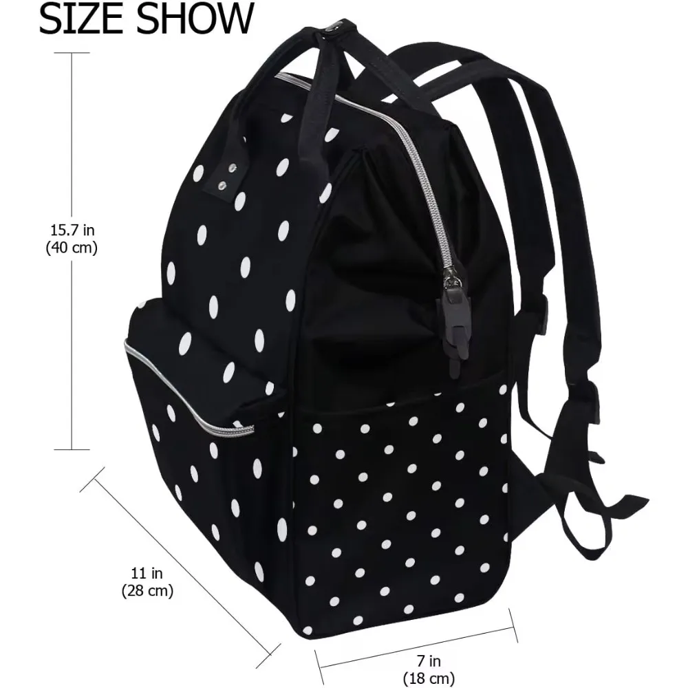 White Black Polka Dot School Backpack Large Capacity Mummy Bags Laptop Handbag Casual Travel Rucksack Satchel for Women