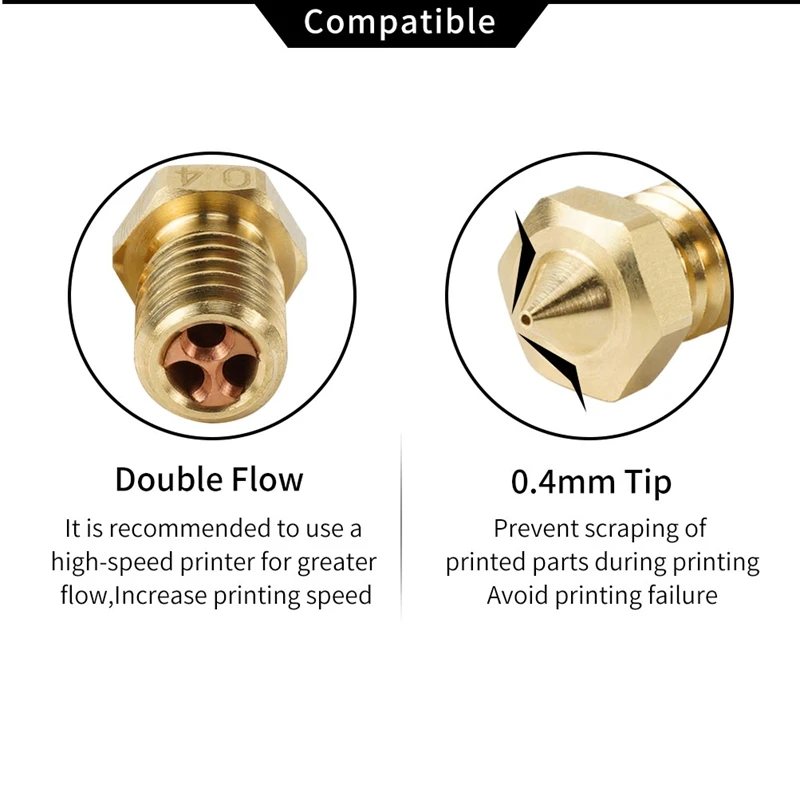 E3D V6 Clone-CHT Spitzendüsen 0,4/0,6/0,8/1,0/1,2 mm 3D-Druckerdüse für 1,75 mm Filament Messing Kupfer E3D V6 High Flow Düsen