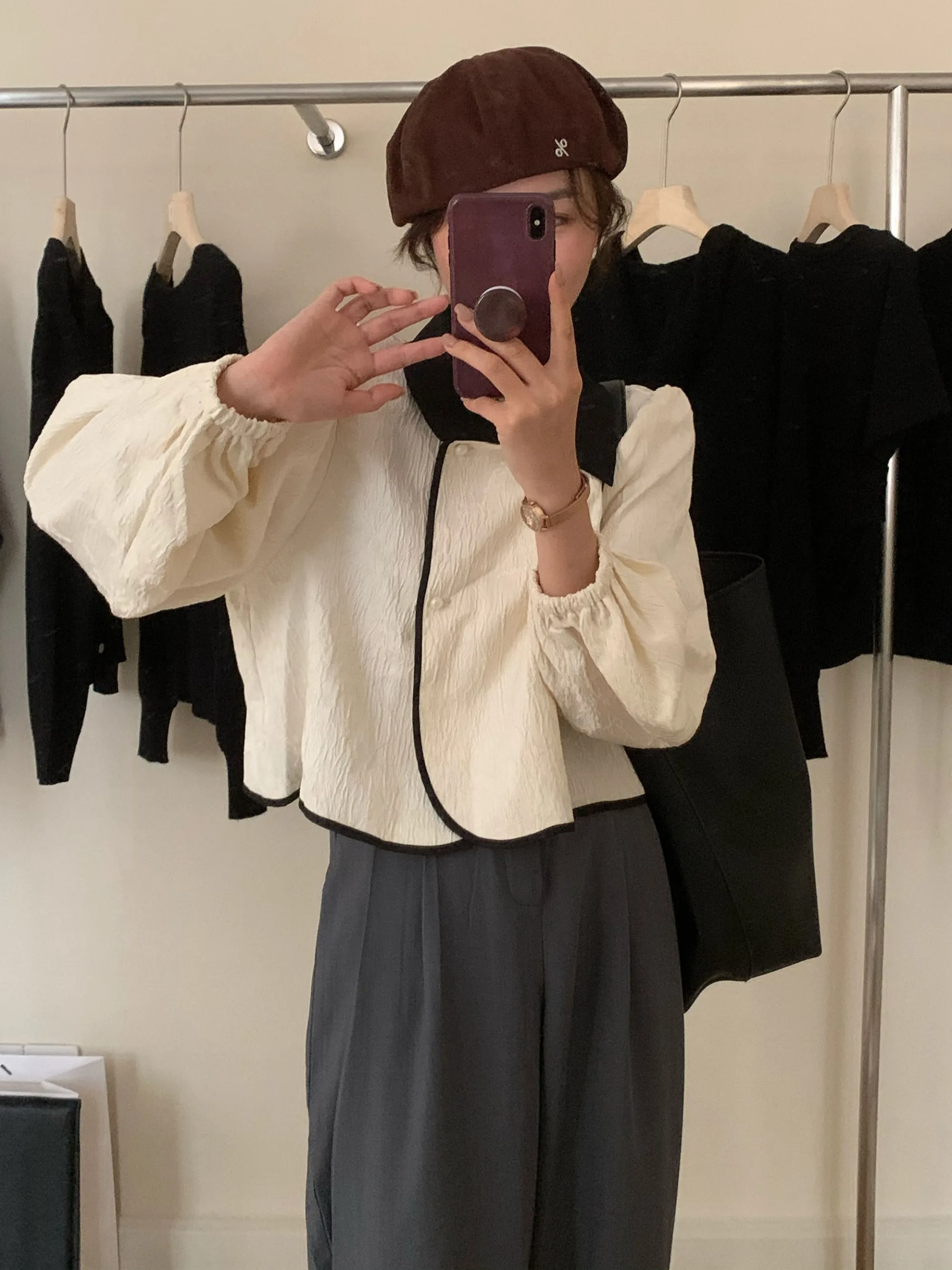 بلوزة نسائية بتصميم صيني عتيق بزر واحد، قميص أنيق بزر واحد للارتداء في أوائل الخريف