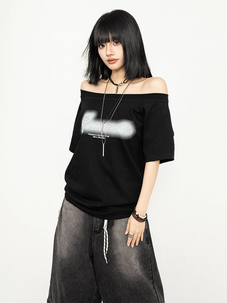 

Женская футболка OCTTFLAB с открытыми плечами и коротким рукавом, свободного кроя, укороченная, летняя, из смесового хлопка, с эффектом стройности, модный дизайн