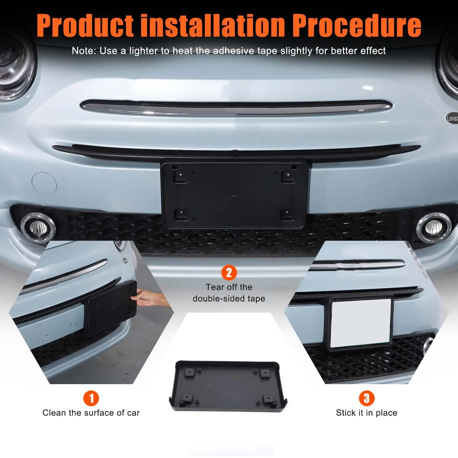 

ABS Black 1Pcs For Fiat 500 2016-2025+ Car styling car front license plate bracket exterior decoration modification accessories