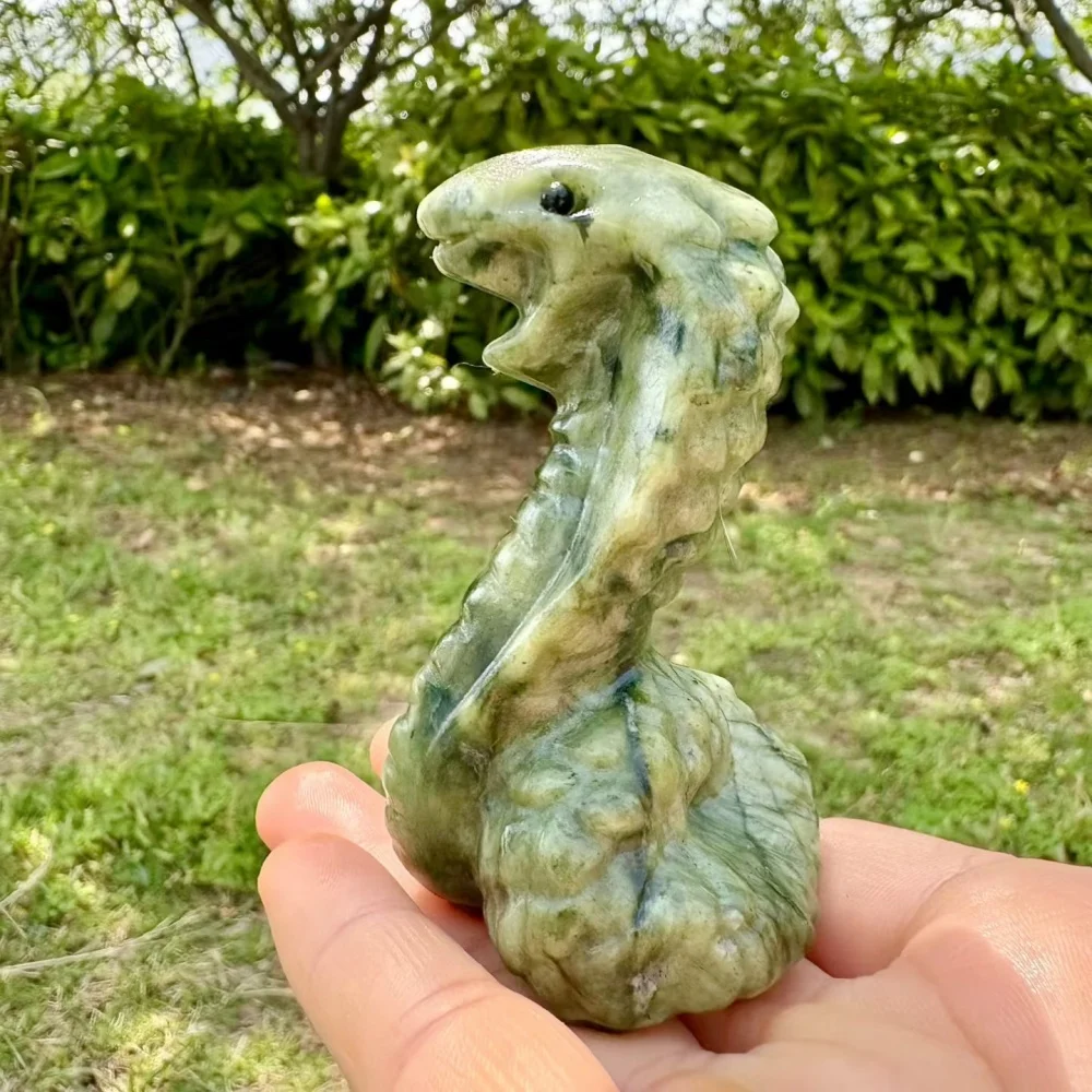 8mm Natural Quartz Stone Green Jade Ophiolite Carving Healing Mineral Polished Home Decor Ornament Gift-Quality Stone Figurine