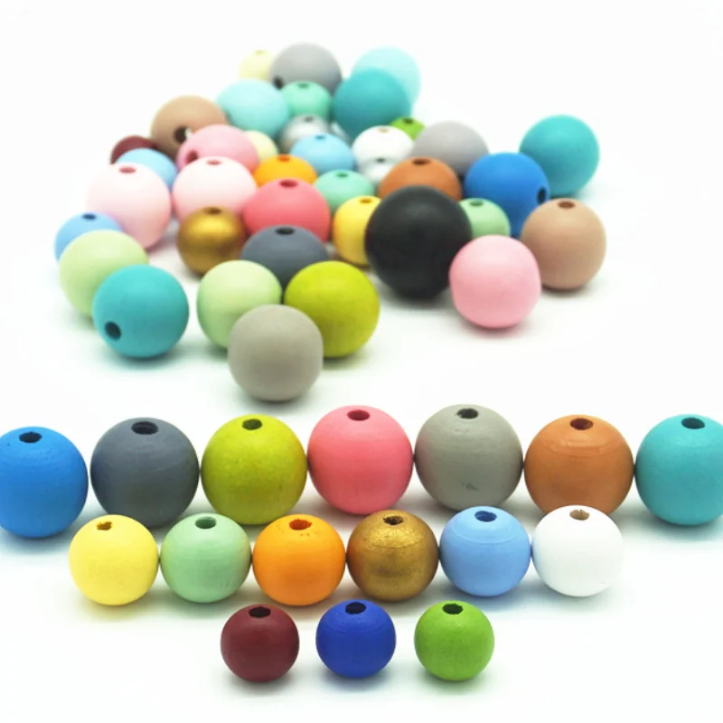 12 14 16 18 20 25 30mm Colorful Eco-Friendly Printing Round Wooden Beads Hemu DIY Crafts Jewelry Custom Kid\'s Toys Accessories