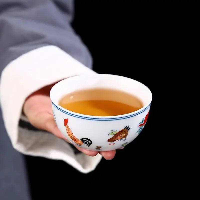 45ML/110ML Chicken Bowl Cup Blue and-white Jingdezhen Teacup Single Ceramic Handmade Daming Dehua Antique Playing Kungfu Tea Set