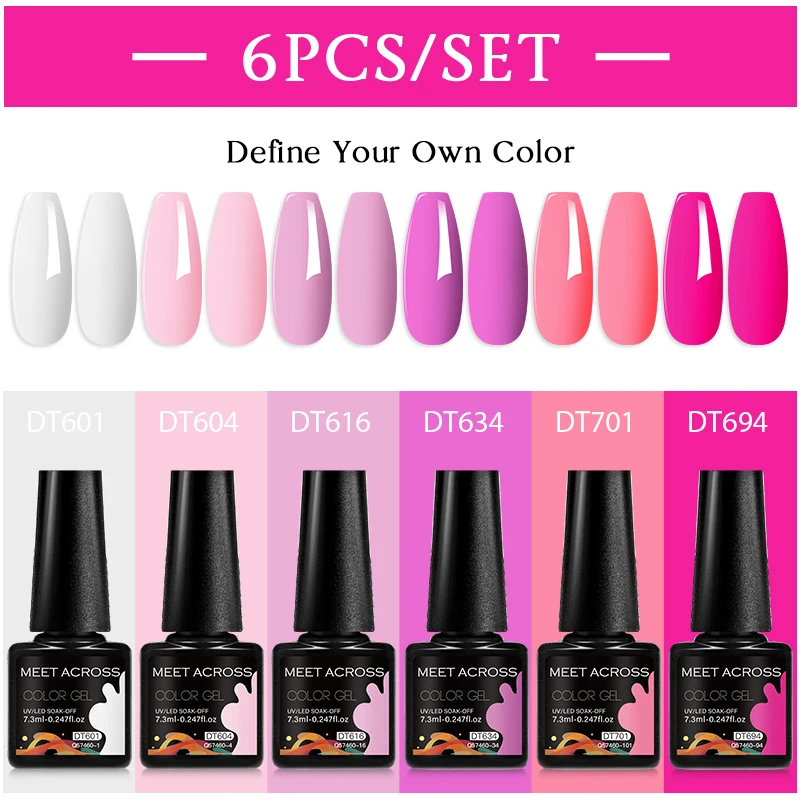 6pc Pink Nude Nail Gel Polish Set All-Season Nail Art Semi Permanent UV Gel Kit For Manicure DIY Nail Supplies Soak Off Vernis