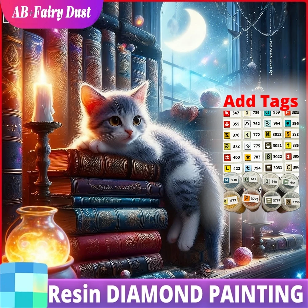 

Resin AB Fairy Dust DIY Diamond Painting Cat Book Diamond Embroidery Animal Landsacape Kits Home Decoration