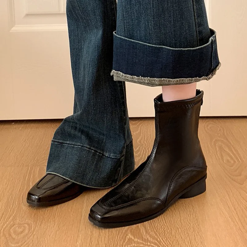 

Heeled Women's Boots Luxury Brand Leather Shoes Chunky Ankle Boots 2025 Winter Fashion Pumps Zip Chelsea Boots Mujer De Zapatos