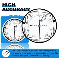 Magnetic Z Axis Tool Dial Zero Pre Setter 0-2mm 0.01mm metric Gage Offset CNC 0-0.1'' X 0.001'' Z Axis Zero Setting tool