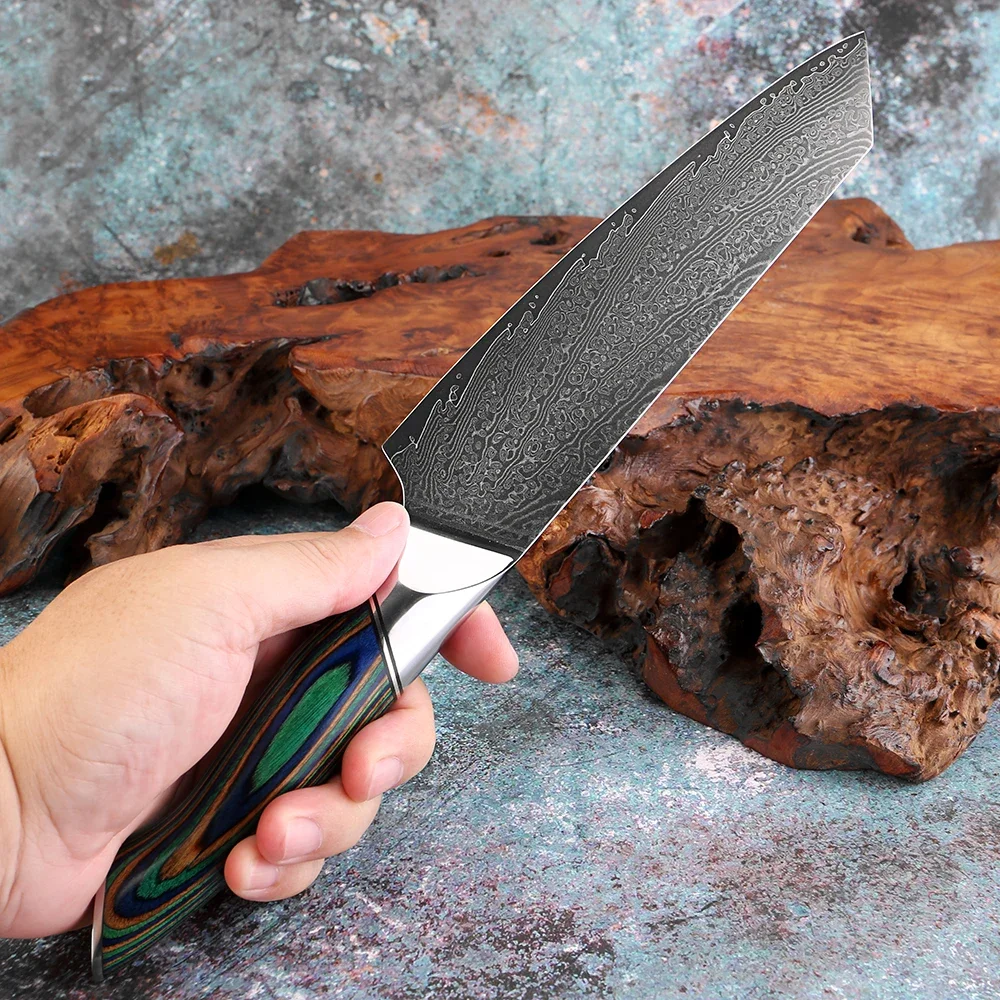 8 Inch Kiritsuke Knife Professional Sharp Damascus VG-10 Steel - Japanese Kitchen Chef Gyuto knife, Green Colored Wooden Handle