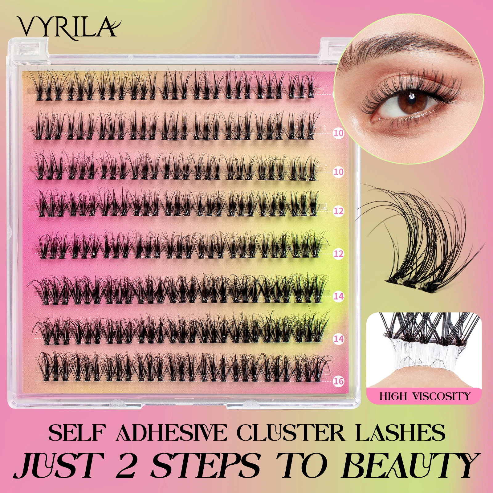 VYRILA Selbstklebende Wimpern Cluster-Wimpern Ohne Klebstoff DIY Wimpernverlängerung Weiche Klebefreie Einzelwimpern