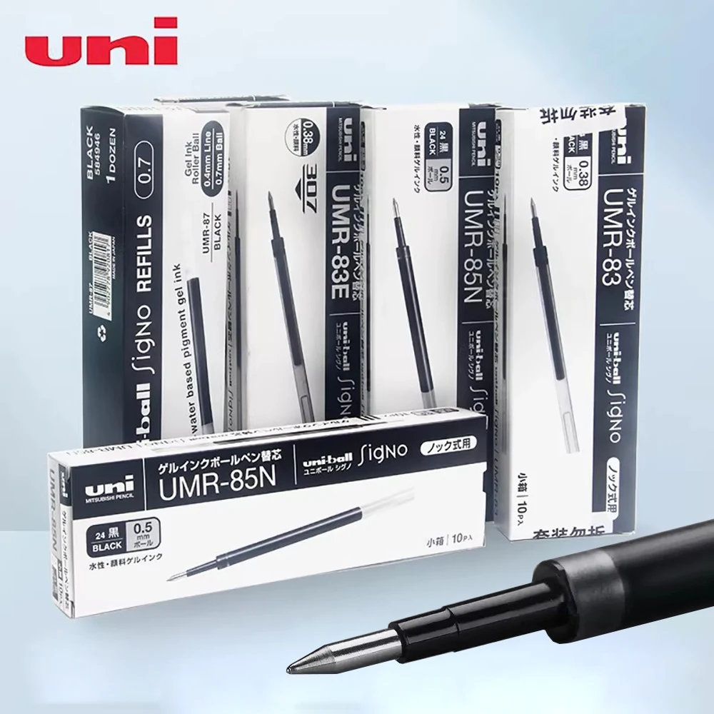 

10 шт., японские сменные стержни для гелевых ручек UNI, 0,5/0,38 мм, подходят для UMN-307/155/138, быстросохнущие, водонепроницаемые, канцелярские товары, школьные принадлежности