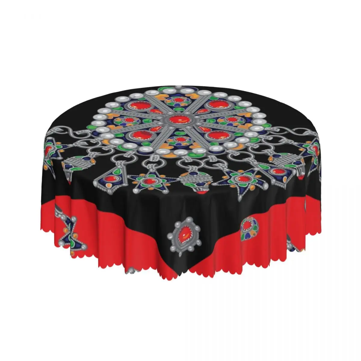 Round Oilproof Kabyle Jewelry Table Cover Amazigh Carpet Morocco Tablecloth for Picnic 60 inch Table Cloth