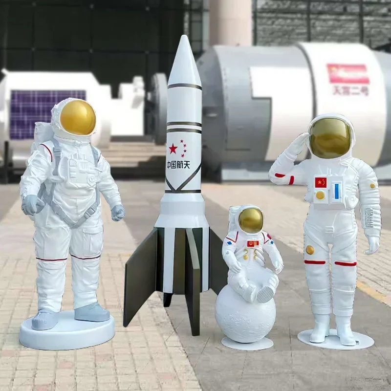 Simulation space astronaut figure sculpture FRP large rocket flying saucer ornament outdoor science