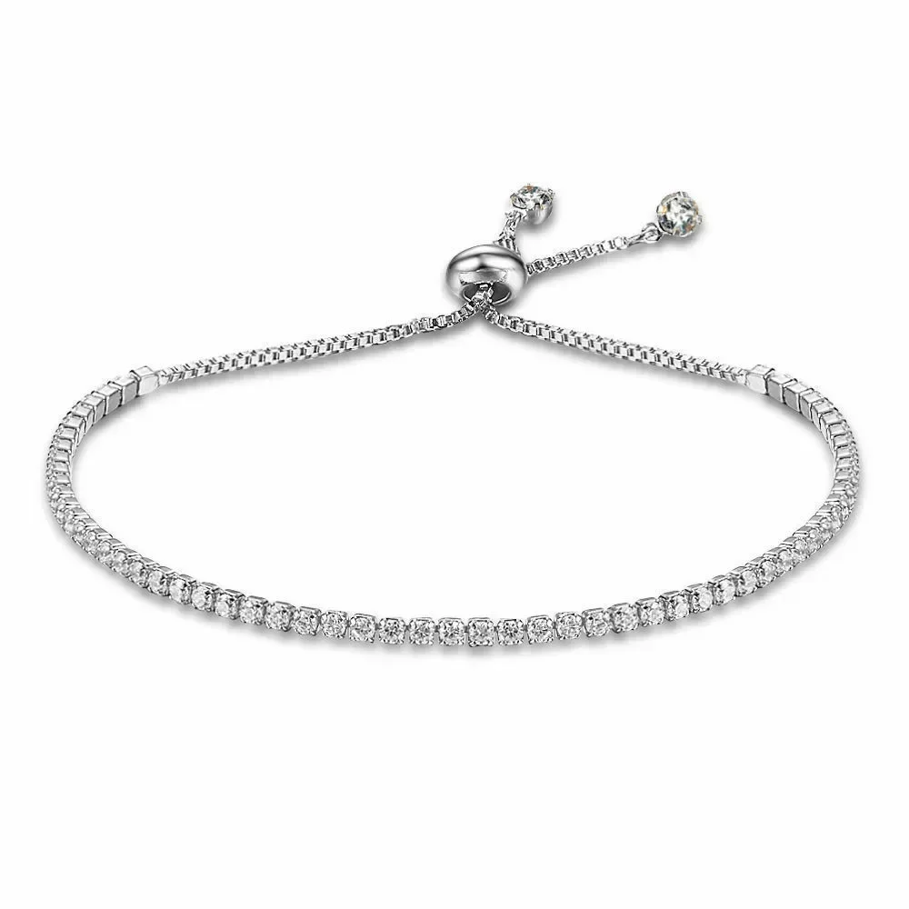 Fashion Charm Tennis Bracelet for Women Crystal Zircon Jewelry Adjustable Gold Color Silver Color Box Chain Bracelets Gift