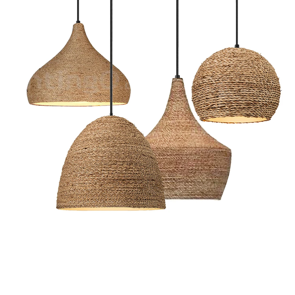 

Скандинавский современный подвесной светильник из натуральной пеньковой веревки E27 с алюминиевым абажуром для офиса, ресторана, декора гостиной, подвесной светильник