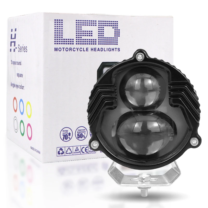 65Mm * 65mm Dual Lens 28w Motorcycle Spotlights Car Light Emitting Diode Headlamp Small Lens White Light Large Lens Yellow Light