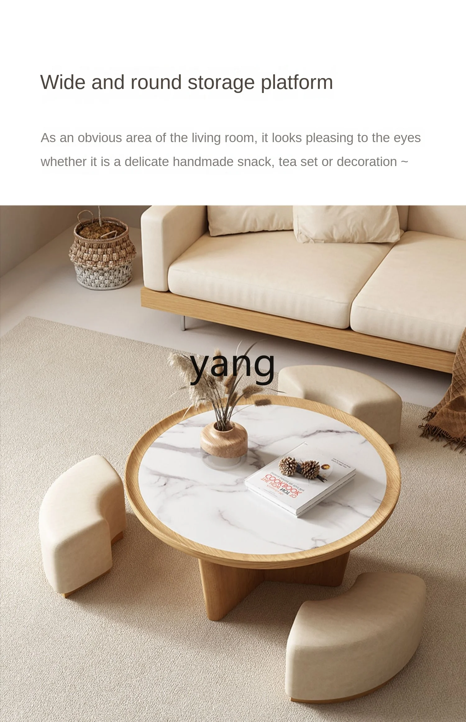 LMM Nordic Coffee Table Living Room Home Small Apartment Light Luxury Modern round Stone Plate Small Table