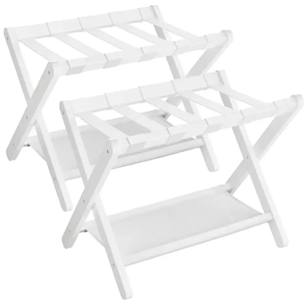 Folding Luggage Rack Set 2 Suitcase Stand Storage Shelf Heavy-Duty Holds 131 lb Hotel Bedroom Cloud White Foldable Organizer