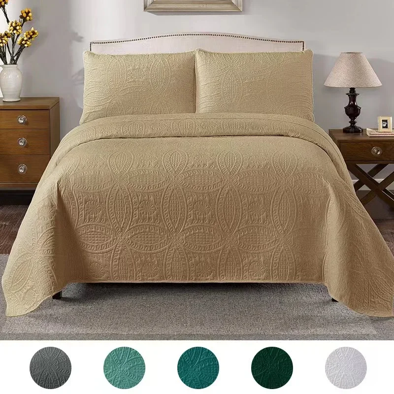 

Solid Color Ultrasonic Quilted 3pcs Bedspread Set Home Decor Soft Brushed Quilted Lightweight Quilt King Queen Size Bed Cover