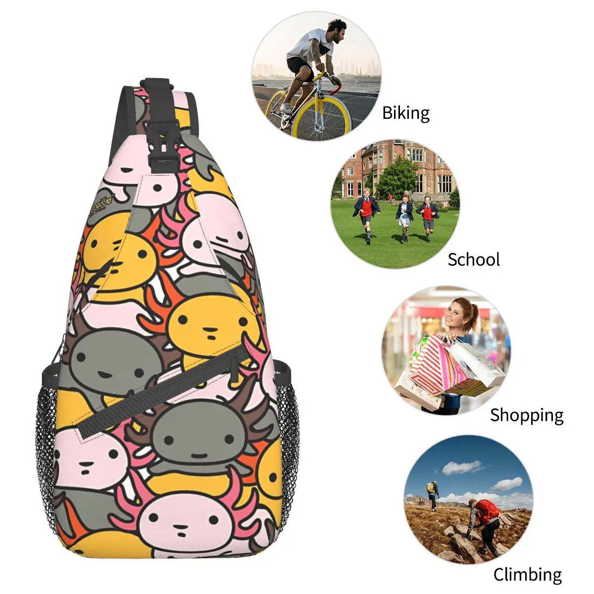 Axolotl Wave Style Crossbody Chest Bags Pockets Travel Pack Messenger Sports Teens Shoulder Bag Unisex