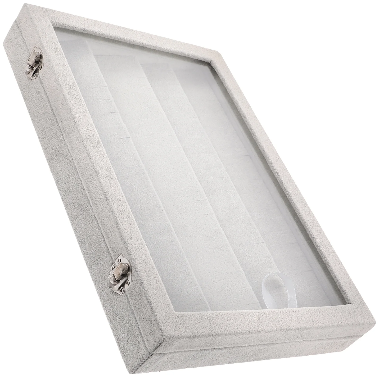 

Portable 20 hook Transparent High end Jewelry ganizer Storage Display Box Gray A024 Earrings Necklace Tray Stackable