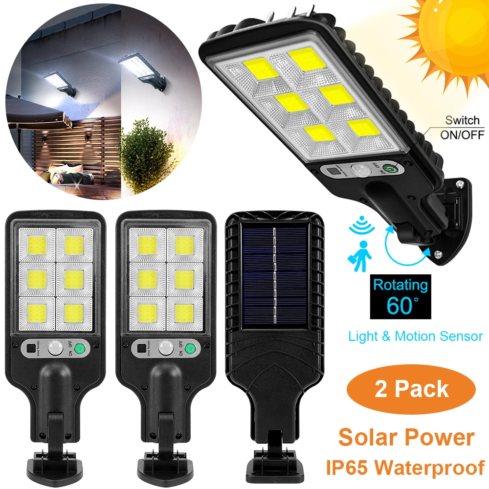 

2 Pack Solar LED Light Outdoor Garden Street Lamp Waterproof Motion Sensor Security Lighting 3 Light Mode White Patio Solar Lamp