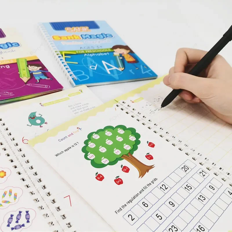 Cuaderno de práctica mágica para niños, cuaderno de escritura en inglés, abecedario, caligrafía de palabras, reutilizable