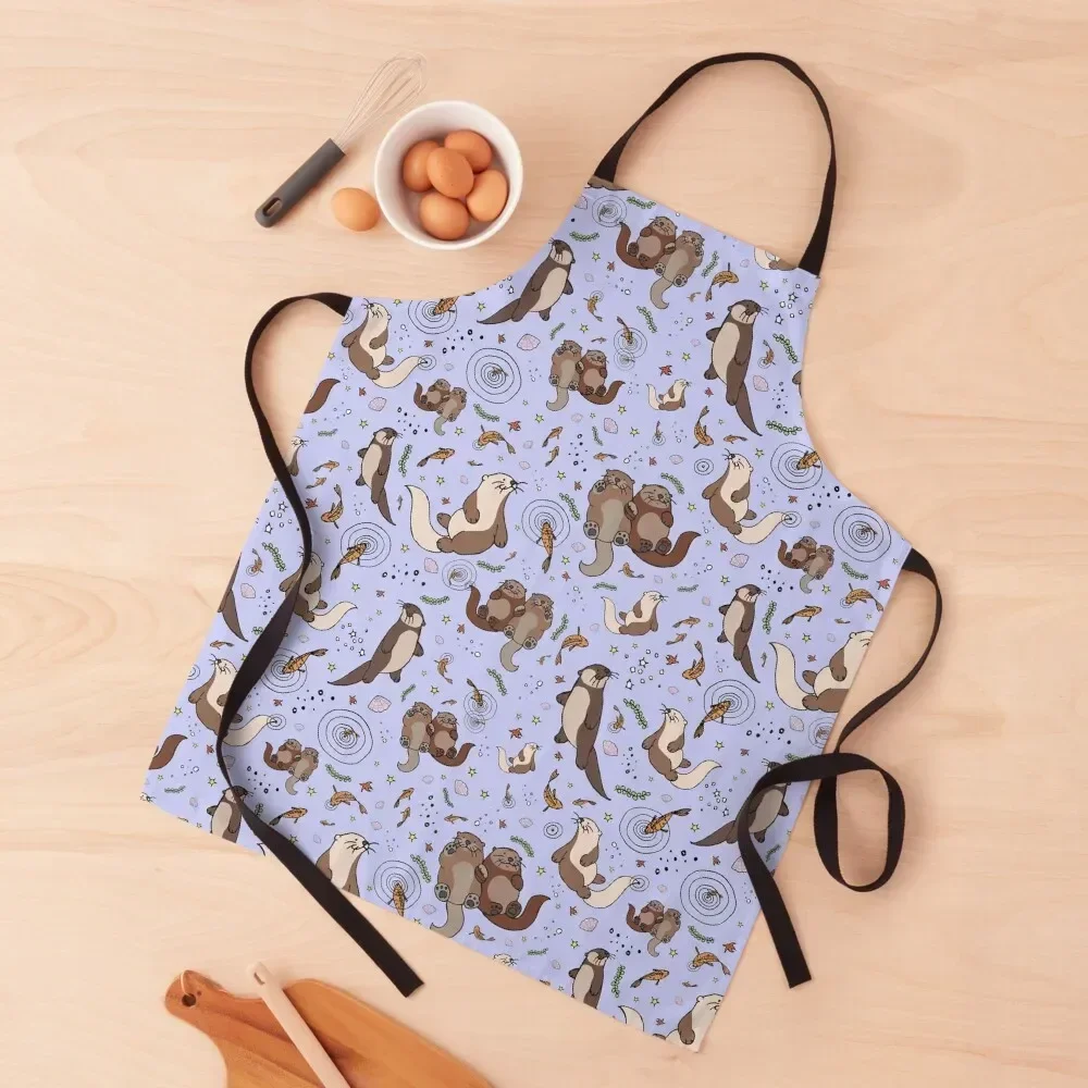 

Otters in Purple Apron bib Kitchen Handle For Women Apron