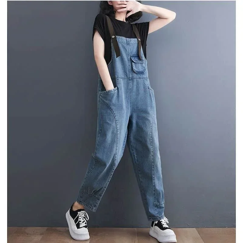 Tute di jeans pop per le donne Moda coreana allentata Pantaloni dritti Harajuku Abiti interi Pagliaccetti da donna Casual Vintage Playsu