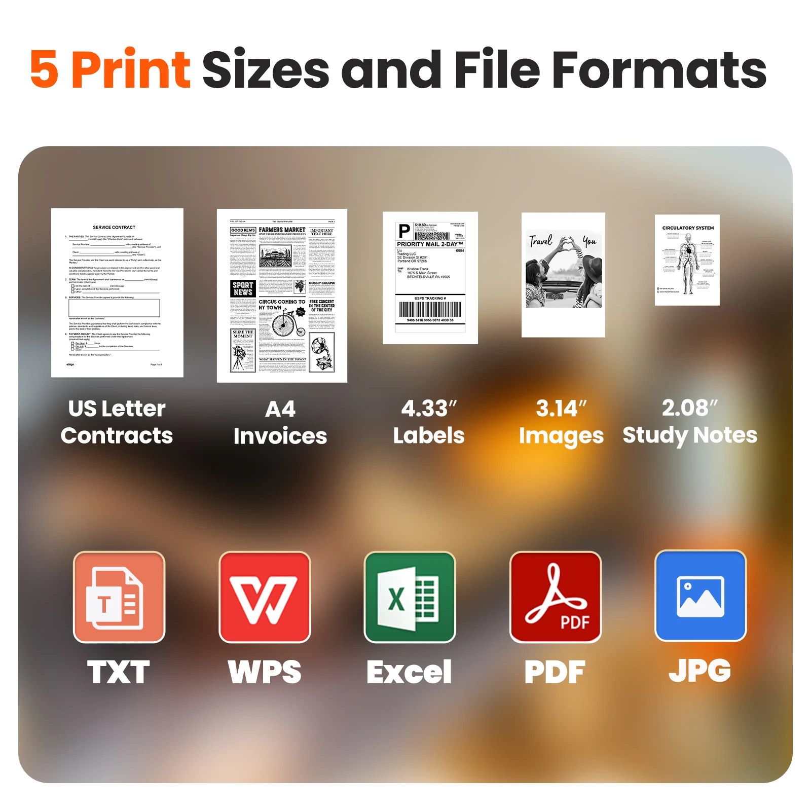 Wholesales 203DPI A4 Portable Mini Document Thermal Printer USB Bluetooth Wireless Photo Thermal Receipt Printer