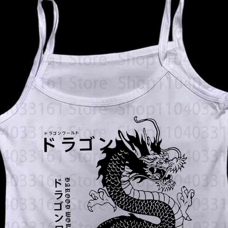 Goth Dragon pattern printing Aesthetic Women's Blouses Crop Tops Summer  Sleeveless HipHop Tank Top Vintage Short corset Emo Gir