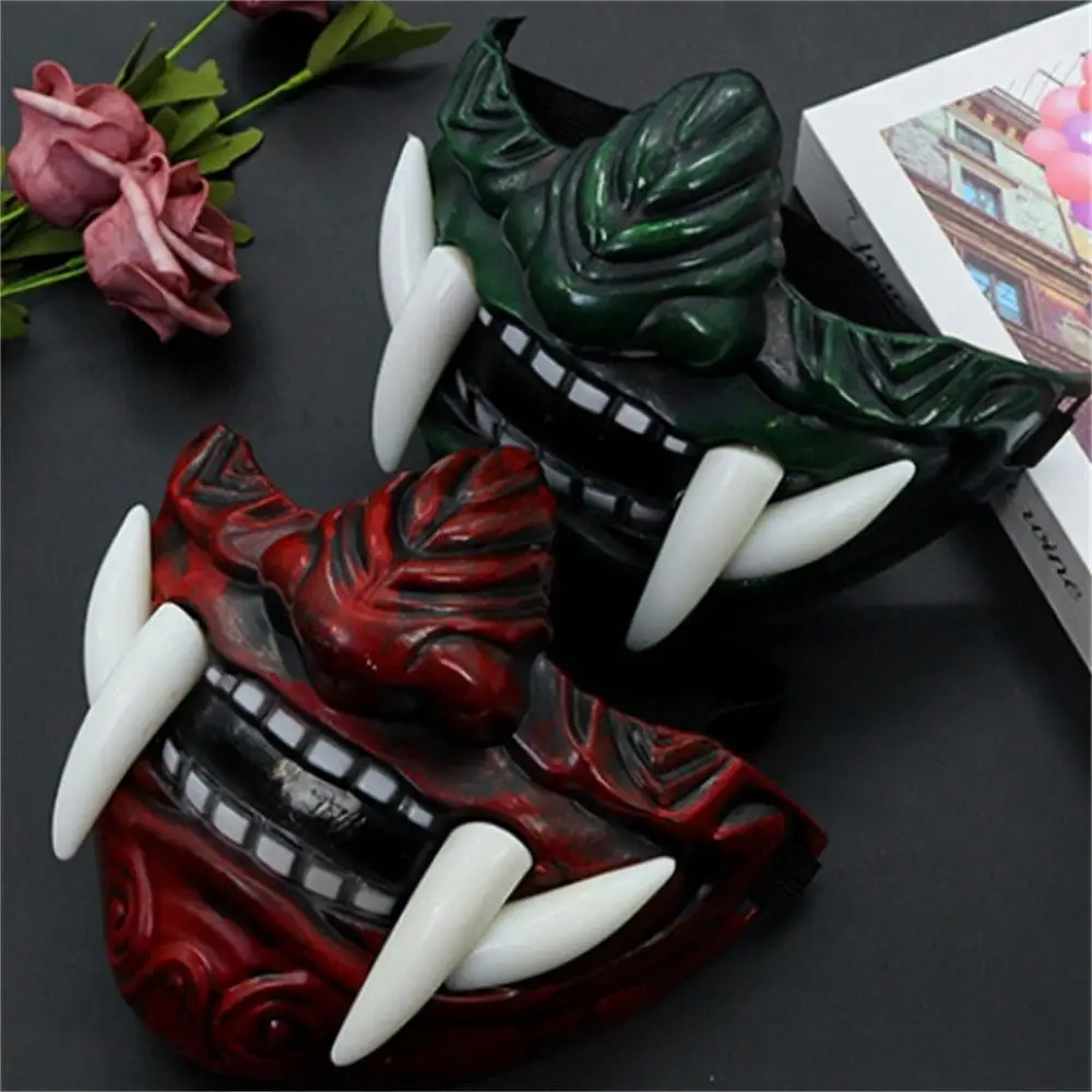 Halloween Cosplay Japanese Mask Half Face Mask Horror Ghost Face Fang Face Mask Halloween Masquerade Party Dress Up