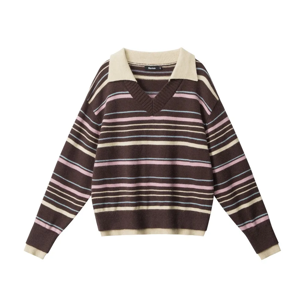 

Striped Fake-2-pcs Large Color Block Retro Sweaters Knitted Women Girls' Winter Clothes Pullovers Tops Office Ladies Streetwear