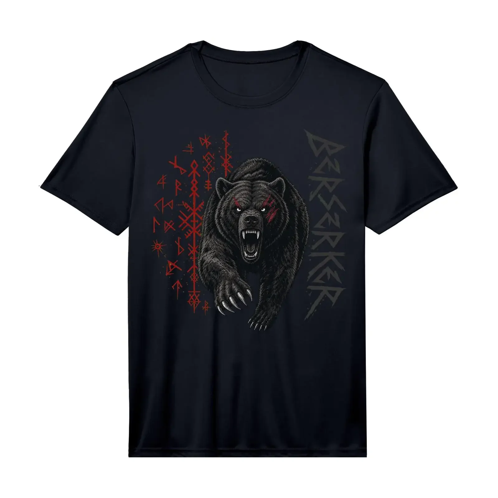 Mens Berserker Bear with Viking Runes Nordic Design Performance T Shirt vintage Washed Unisex graphic Stretched Versatile homme