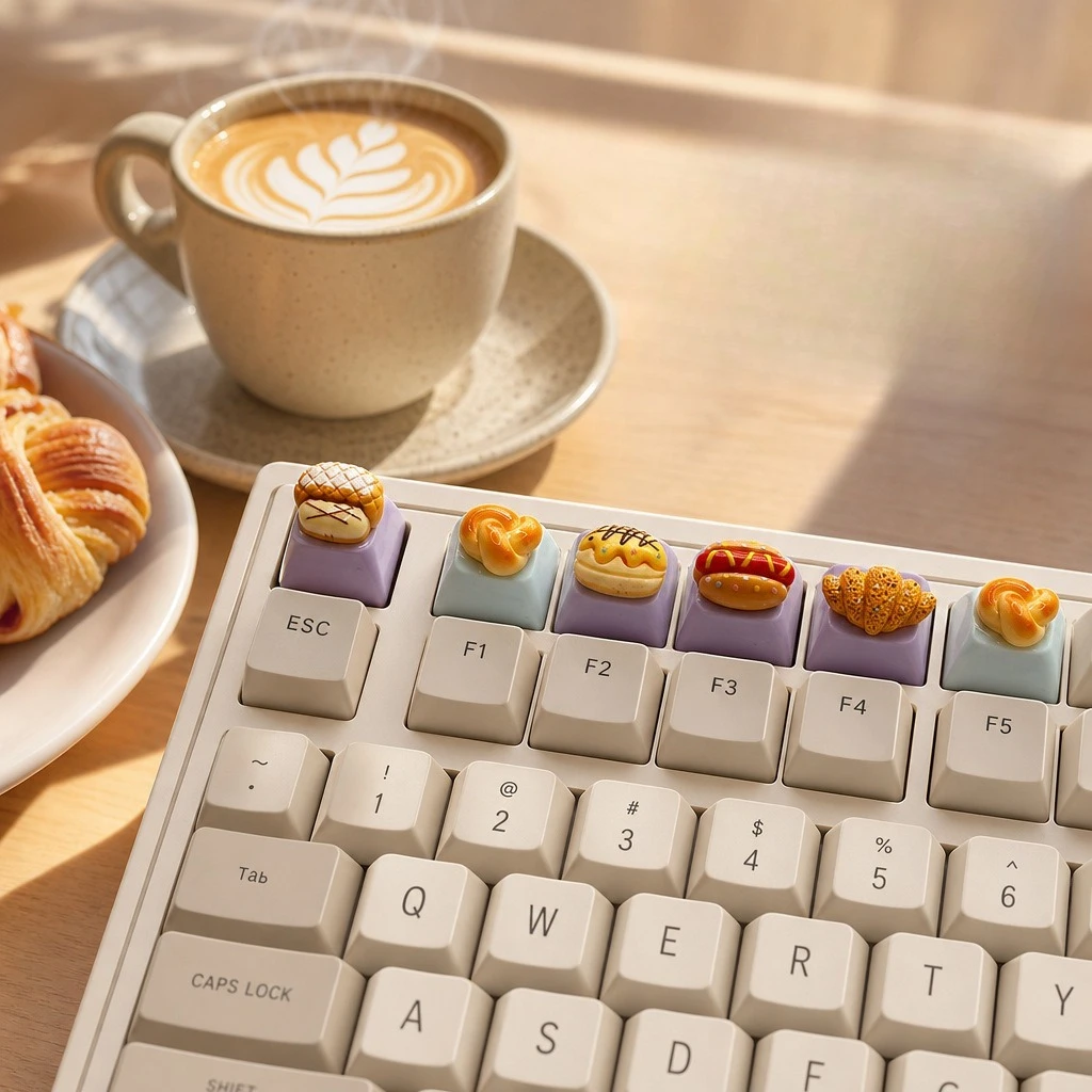 Realistic Bread Artisan Keycap Single 3D Cute Bakery Croissant Bun Food Custom Novelty DIY for Mechanical Keyboard Cherry MX ESC