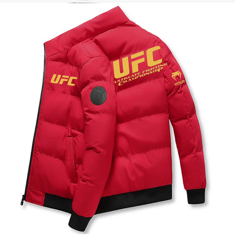 سترة سميكة جديدة 2025UFC، سترة دافئة مبطنة بالقطن، سترة رياضية شتوية غير رسمية، سترة مقاومة للرياح بياقة واقفة