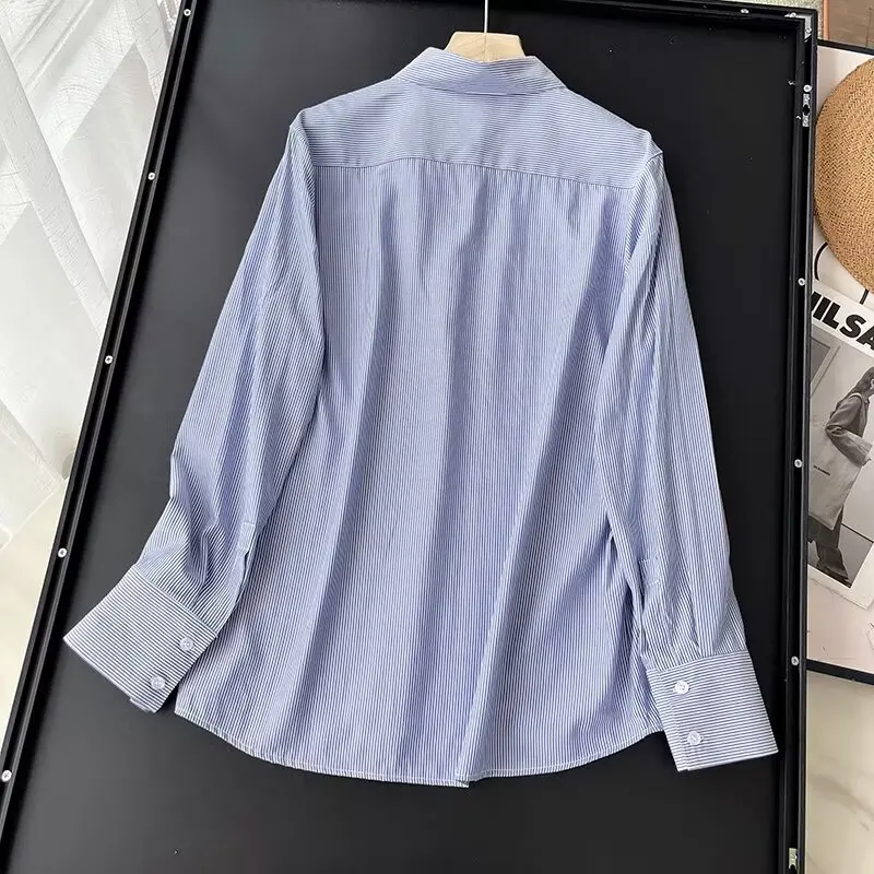 

Withered Fashion Office Ladies Minimalist Shirt For Casual Blouse Women Long Sleeve Straight Striped Shirt Tops