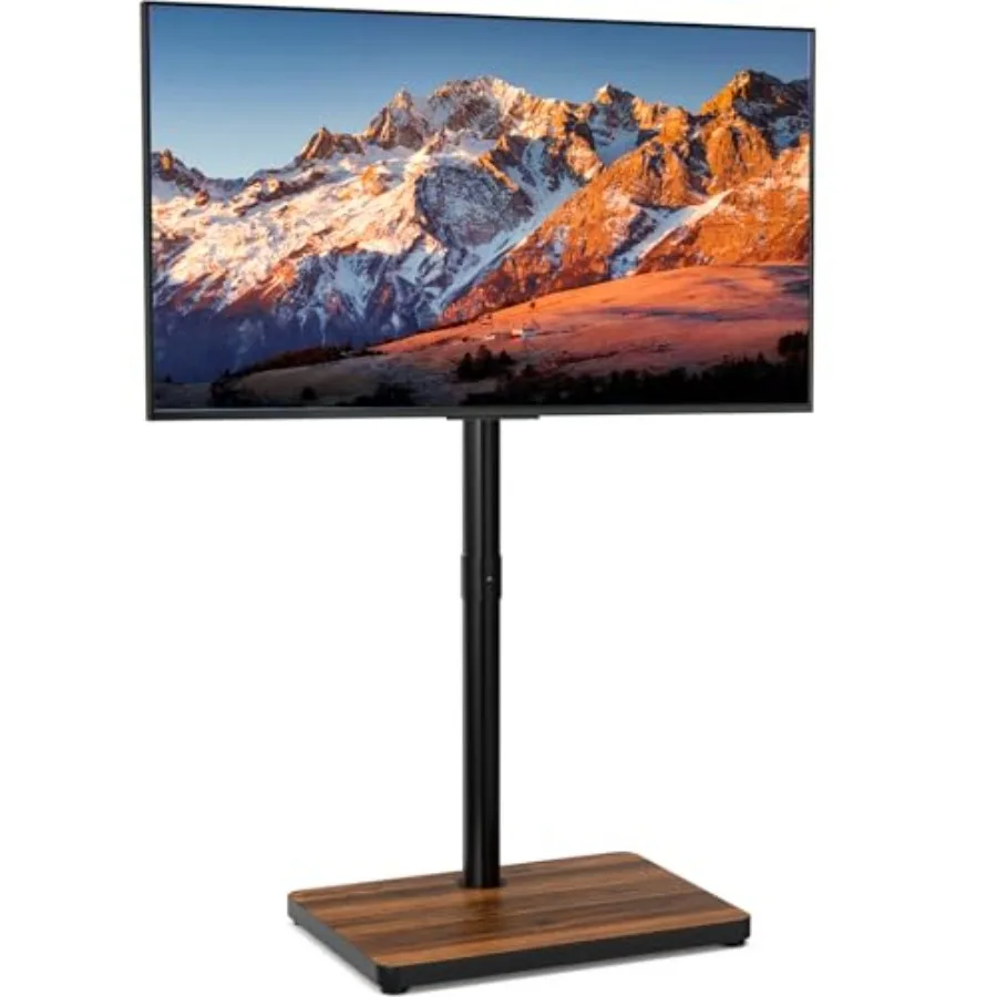 Floor TV stand for 13-55 inch TVs/monitors: swivel/tilt universal mount, height adjustable, sturdy wooden base, black finish, s
