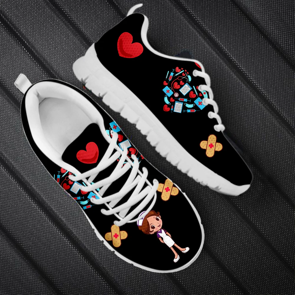 INSTANTARTS Kawaii Nurse Girls Pattern Casual Flats Medical Healthcare Print Wear-resistant Footwear Hospital Work Sneakers Hot