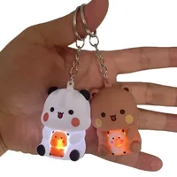 Bubu and Dudu Keychains Car Ornament Yier Panda Bear Say I Love You Voice Toy Glowing Anime Figures Bag Decoration Couple Gift