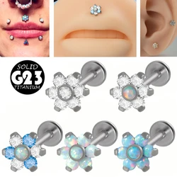 1PC G23 Titanium Opal Flower Ear Tragus Cartilage Helix Labret Lip Ear Stud Zircon Earring Piercing  Jewelry 1.2x8mm