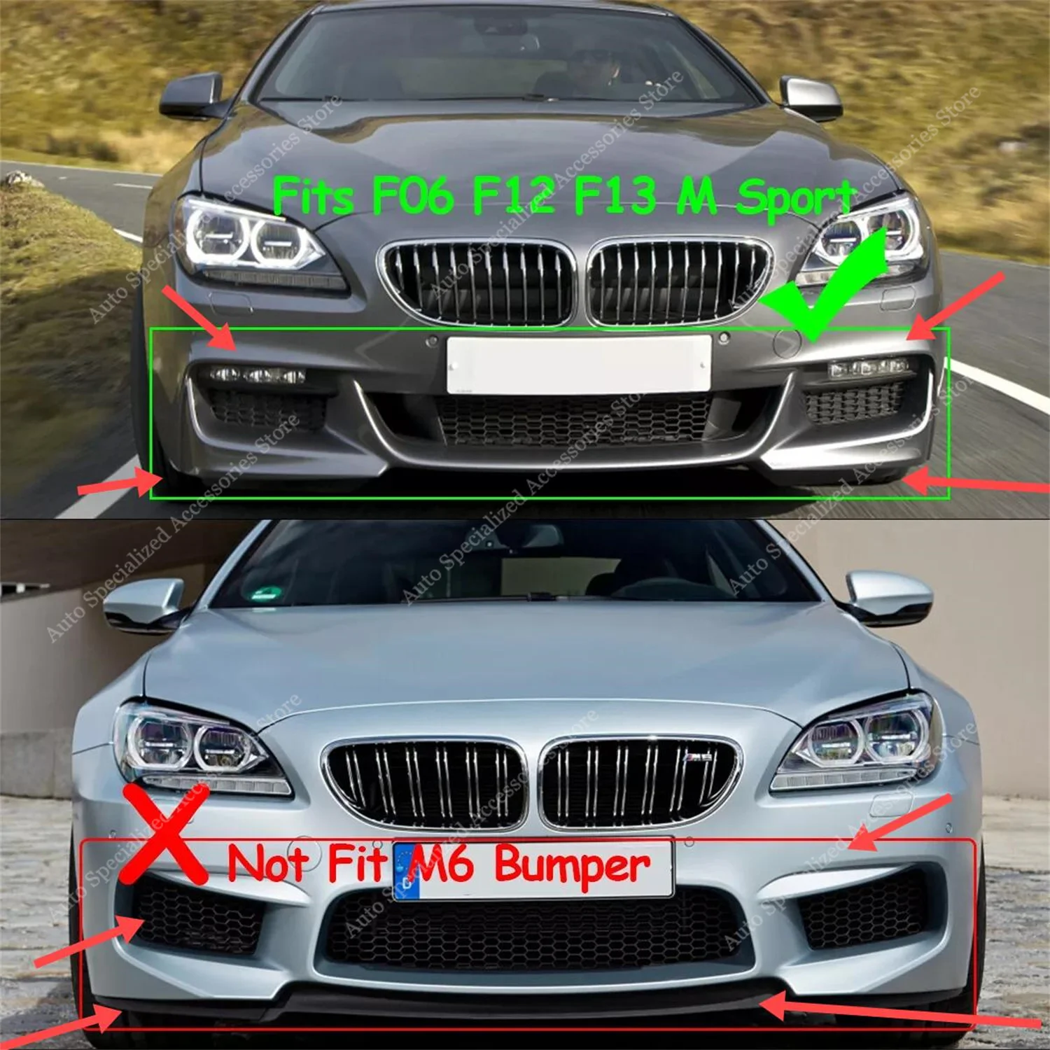 For BMW F06 F12 F13 CS Style Front Bumper Lip Spoiler Splitter Diffuser 640i 650i 640d M Sport 2012-2018 ABS Car Bodykits Tuning