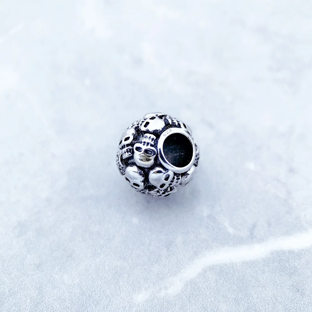 925 Sterling Silver Fashion DIY Accessories High Quality Skull Bead Vintage Europe Skeleton Charm