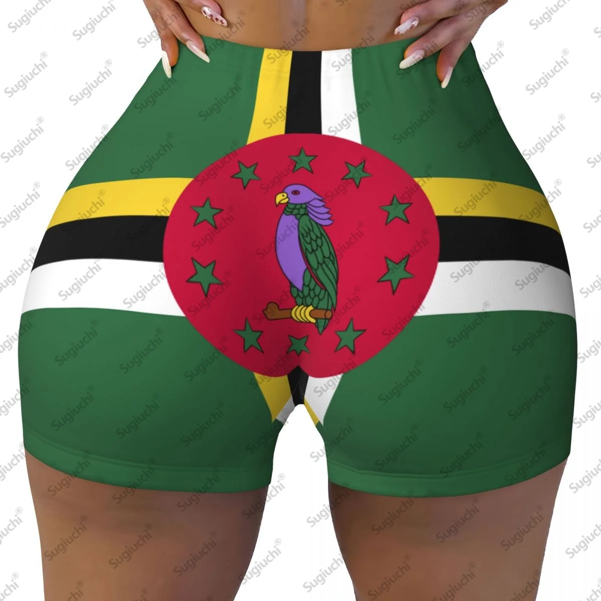 

2026 шорты для йоги с флагом Доминики для женщин, шорты для тренировок, подтяжки ягодиц, с высокой талией, шорты для бега в тренажерном зале