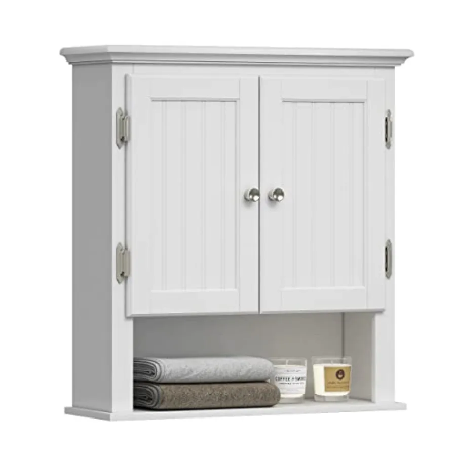 

Wall Mounted Wood Bathroom Cabinet with Doors and Shelves Over Toilet White for Bathroom Storage
